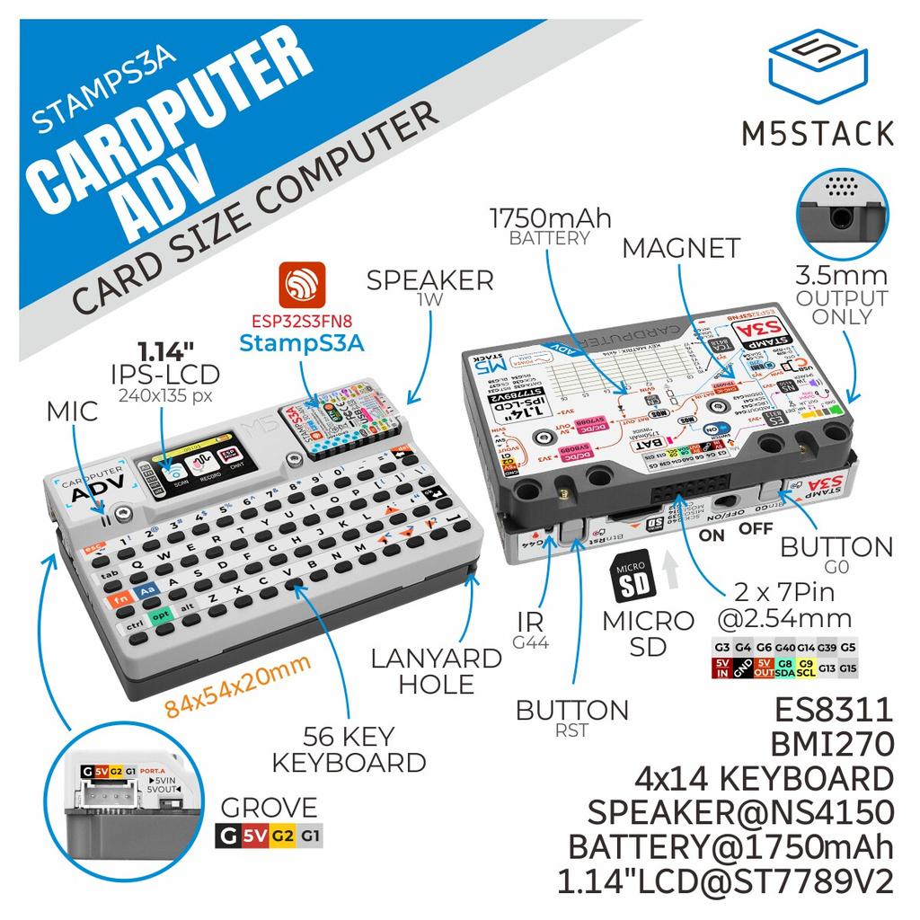 M5Stack Cardputer Adv 56-клавишная программируемая плата разработчика со встроенным модулем Stamp-S3A