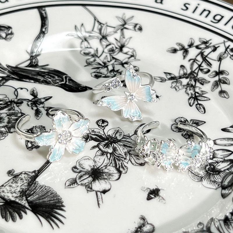 Super immortal gentle wind ice blue gradual change butterfly flower opening ring female secret realm ice butterfly exquisite niche light luxury ring
