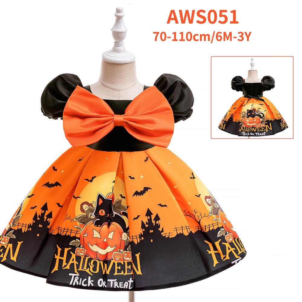 Kids Satin Printed Princess Dress Collection, Halloween Girls Role Play Formal Gown