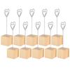 10Pcs Photo Holder Note Message Card Picture Metal Clip Stand Solid Wood Base Craft
