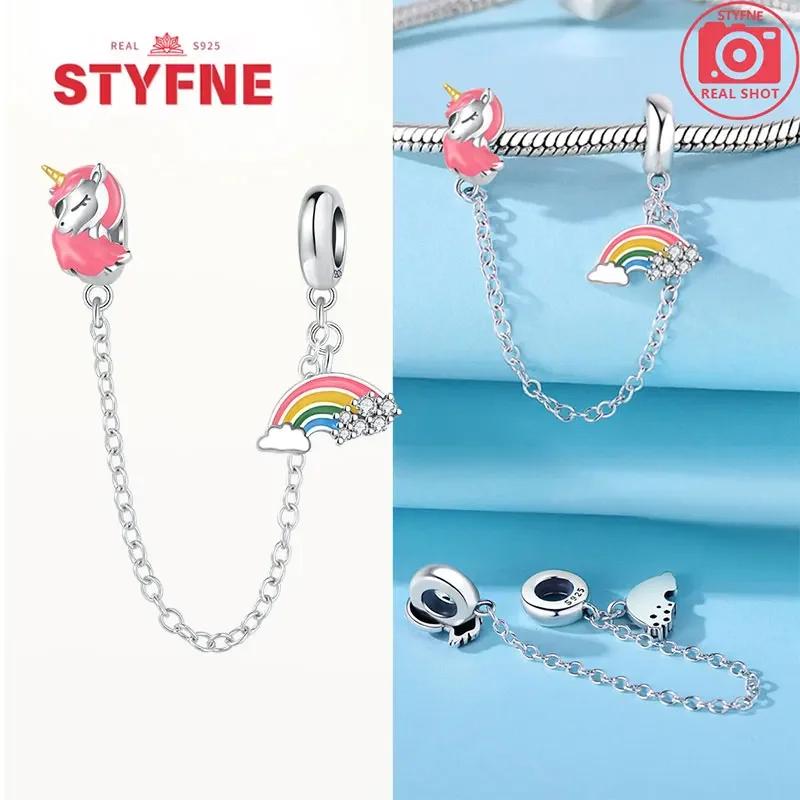 Real Silver 925 Star and Moon Flower Heart Safety Chain Wearable Jewelry Gift Bracelet DIY Beads for Women