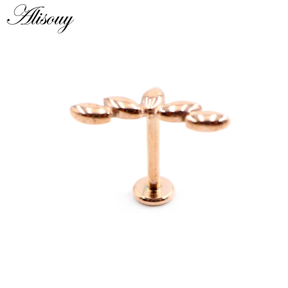 Alisouy 1PC Нержавеющая сталь Собака Следы Лист 16G Tragus Helix Bar Лабрет Губное кольцо Хрящ Ухо Серьги Пирсинг Украшения для тела