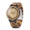 Men's Wooden Watch, Analog Quartz Movement, Date and Week Display, Lightweight (Brown)