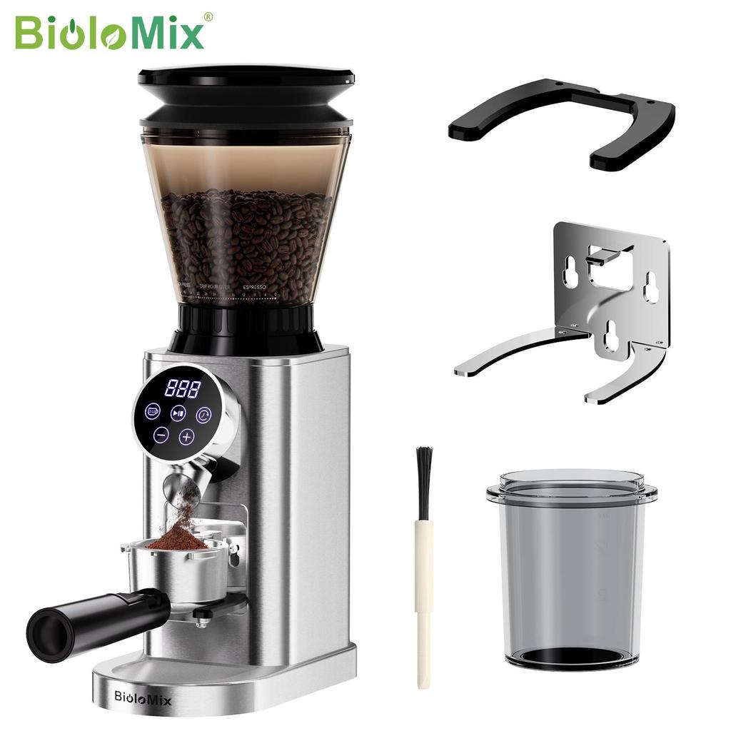 BioloMix CG210 Home Coffee Grinder Conical Burr with Touch Timer, 48 Grind Levels for Espresso Pour Over