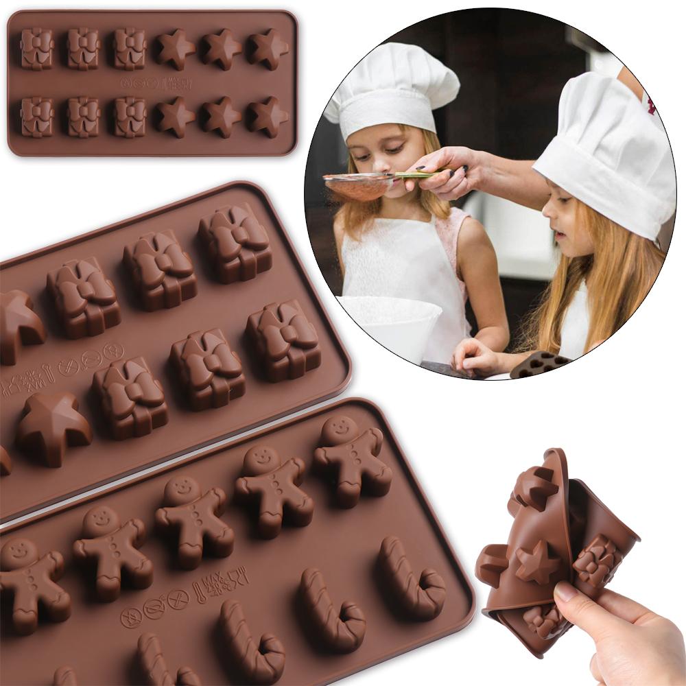 Shaping Giftbox Star Bell Xmas Chocolate Mold Gingerbread Man Baking Trays Christmas Candy Mould
