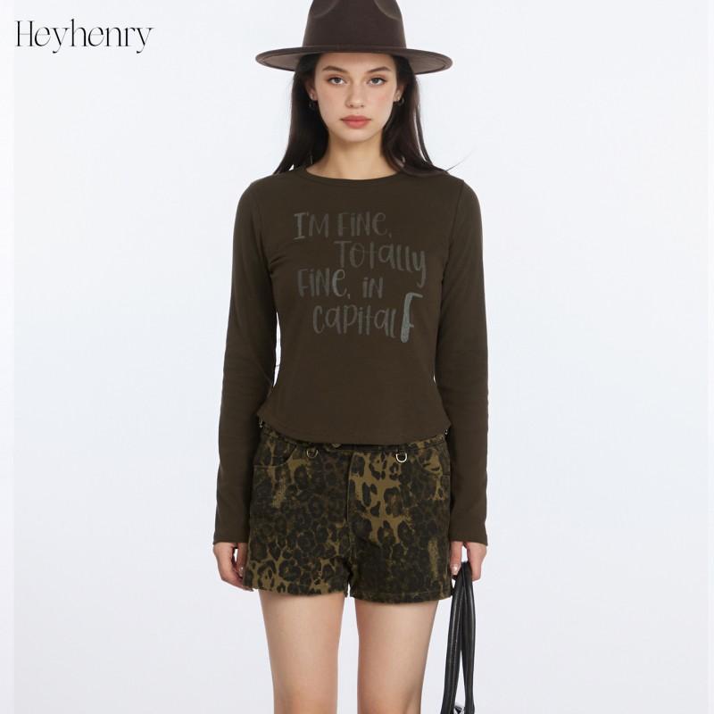 HeyHenry Womens Korean Style Crew Neck Long Sleeve T-Shirt Letter Print Casual Basic Top Fall