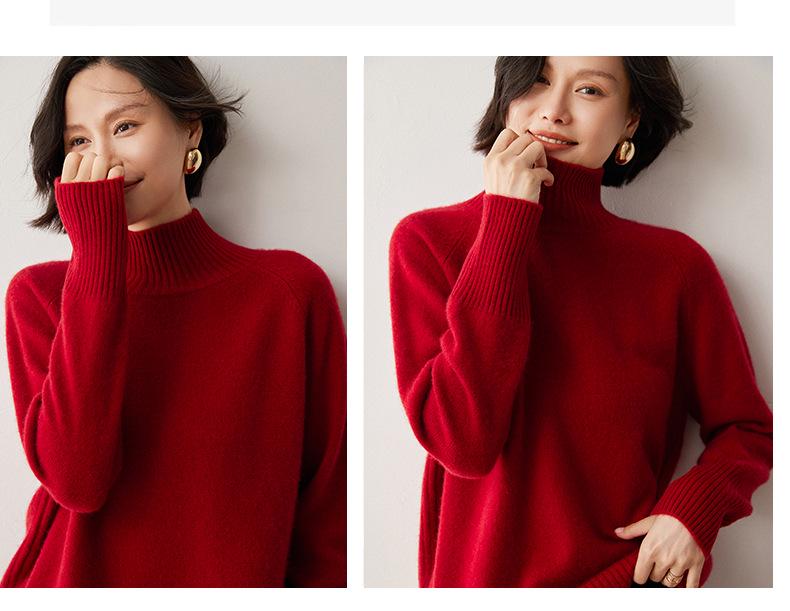 2024 New Women's Cashmere Half-High Collar Loose Knit Sweater - Autumn Winter Versatile Pullover