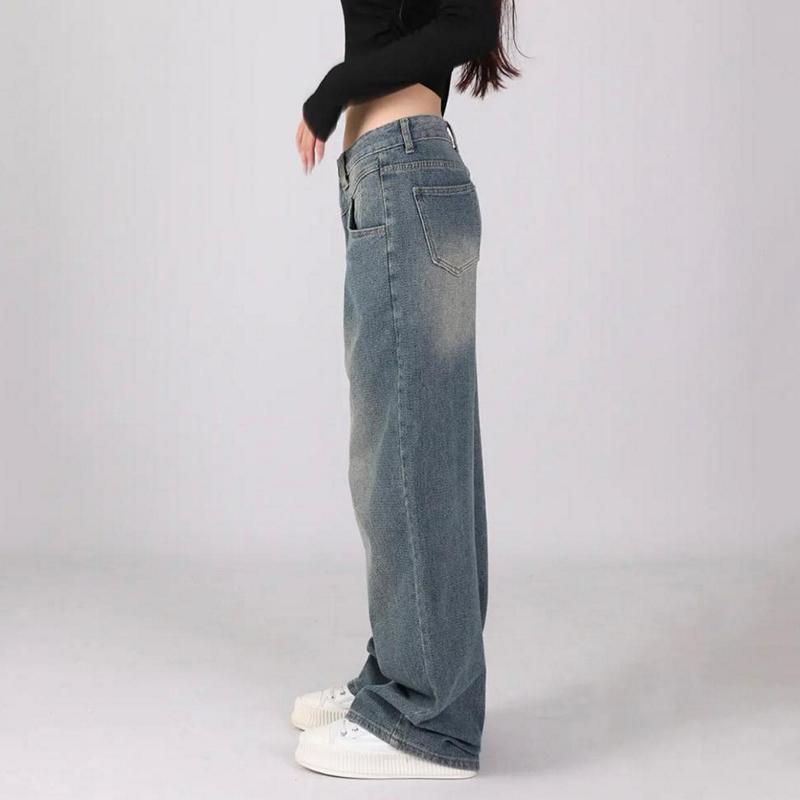 Джинсы High Street Retro Washed Straight, женские, весна-лето и осень, американские, с высокой талией, свободные, широкие брюки из денима