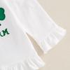 Toddler Girls Ruffled Set Four Leaf Clover Embroidered Long Sleeve Round Neck Tops Striped Long Pants 2-Piece Fall Outfits