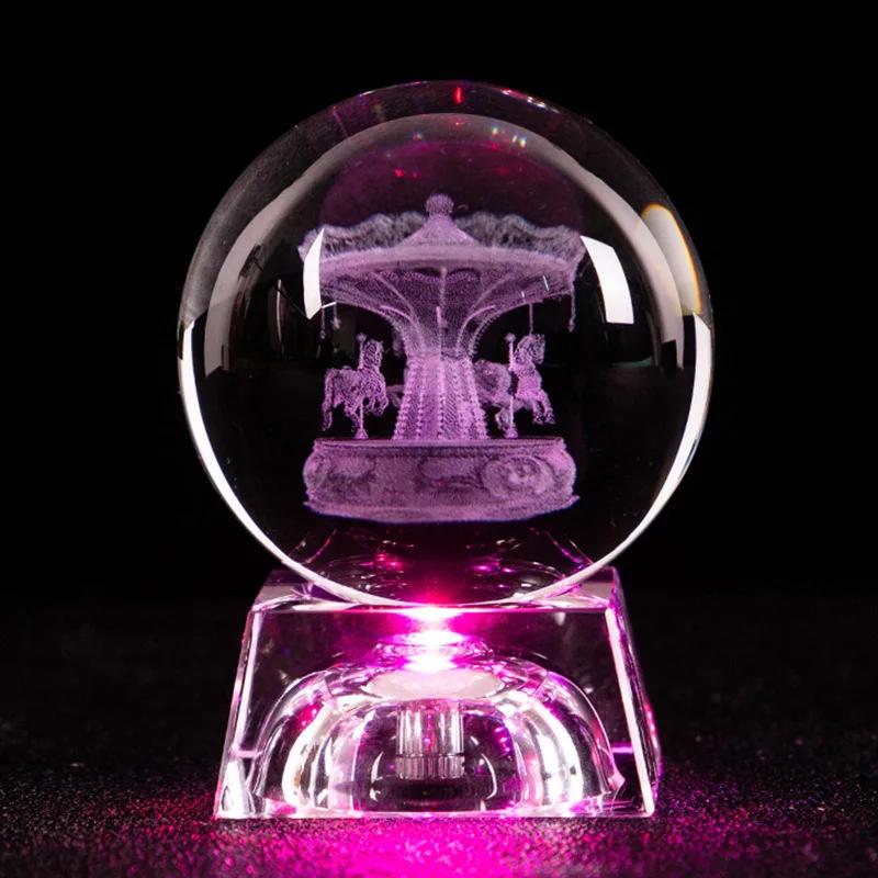 6CM Colored Light Crystal Ball 3D Miniature Planets Model Sphere Glass Globe Ornament Home Decor Gift