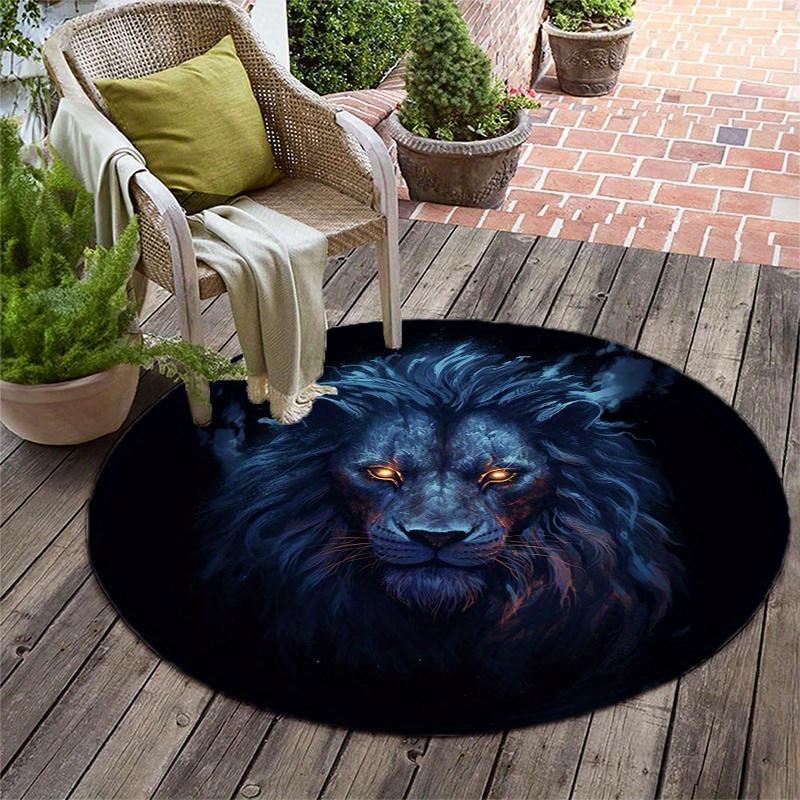 Blue Lion Round Rug Floor Mat Doorway Rug With Nonslip Backing Outdoor Patio Camping Rug Floor Mat Living Room Bedroom Decoration