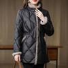Mid-length Leather Women's Winter Stand-up Collar Padded Jacket Fashion Thickened Waist Warm Padded Jacket