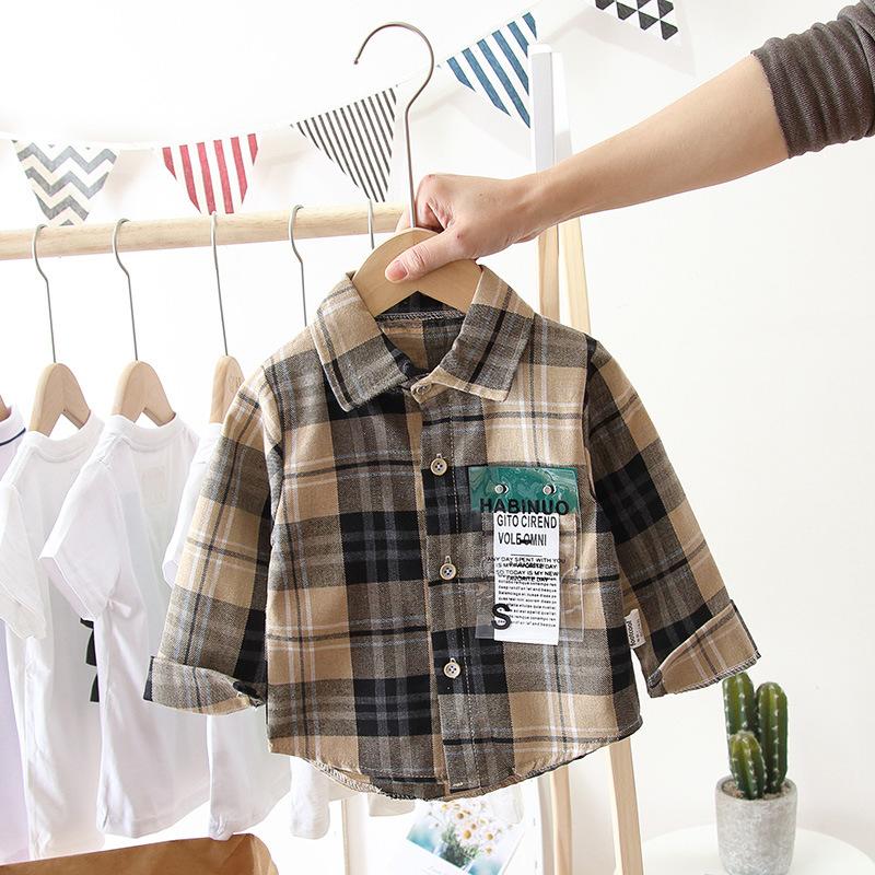 Kids Plaid Long Sleeve Button Down Shirt for Boys and Girls Spring Autumn