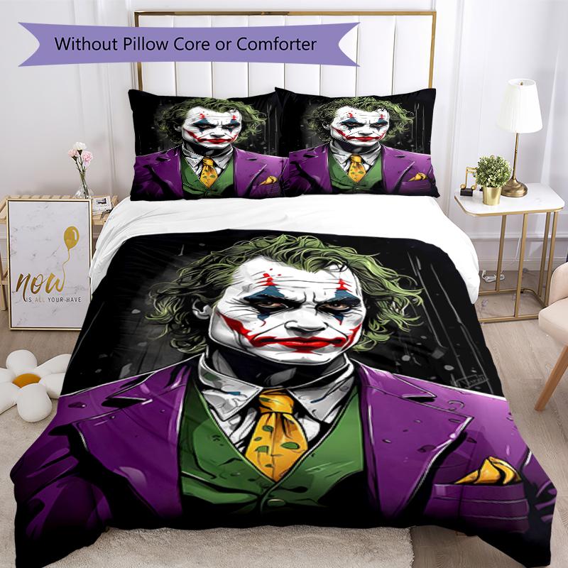 3pcs Joker character pattern bedding set duvet cover set includes duvet cover &pillowcases, perfect all season bedroom decoration & gift