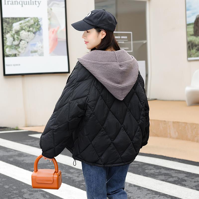 Осень-зима 2023, стеганое хлопковое пальто, женская куртка, женская короткая куртка из двух предметов с хлопковой подкладкой, верхняя одежда с капюшоном