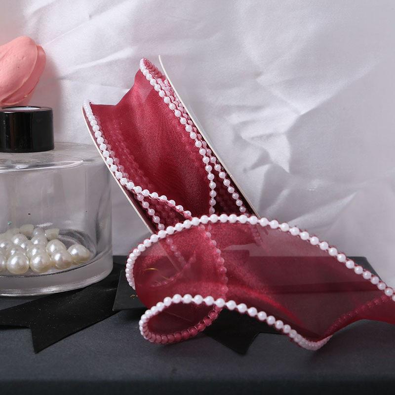 5 Yards Wrapping Ribbon DIY Mesh Gauze 4cm Fish Tail Yarn Solid Color Silk Pearl Edge Flower Bouquet Packaging