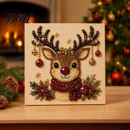 Christmas Faux Pearl Painting Kit DIY Art Kit, Beads Craft for Festive Wall Decor Making Adults, Beginners, Cute Santa Tree Elk Gem Bead Home