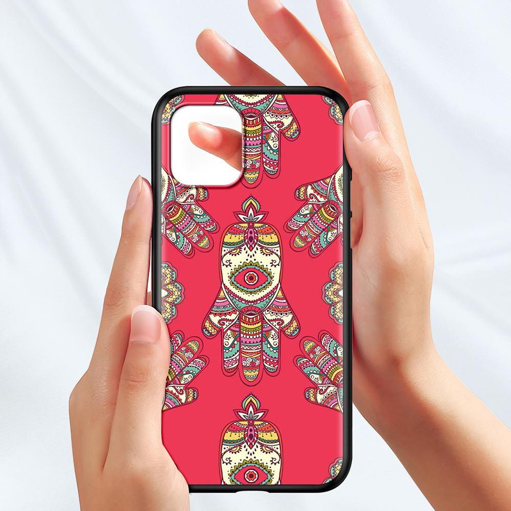 Чехол для мобильного телефона для Iphone 14 12 Mini 11 Pro X Xs Max Xr 8 7 6 6s Plus черный ТПУ Fundas Capa Hamsa Hand Amulet Psychedelic Art