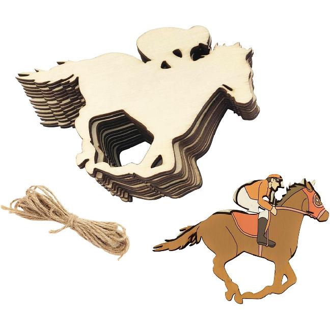 30 Pack 4 Inch Wood Jockey Horse Cutouts Unfinished Wood Jockey Horse Crafts Wooden Jockey Horse Hanging Ornaments DIY Jockey Horse Craft Gift Tags