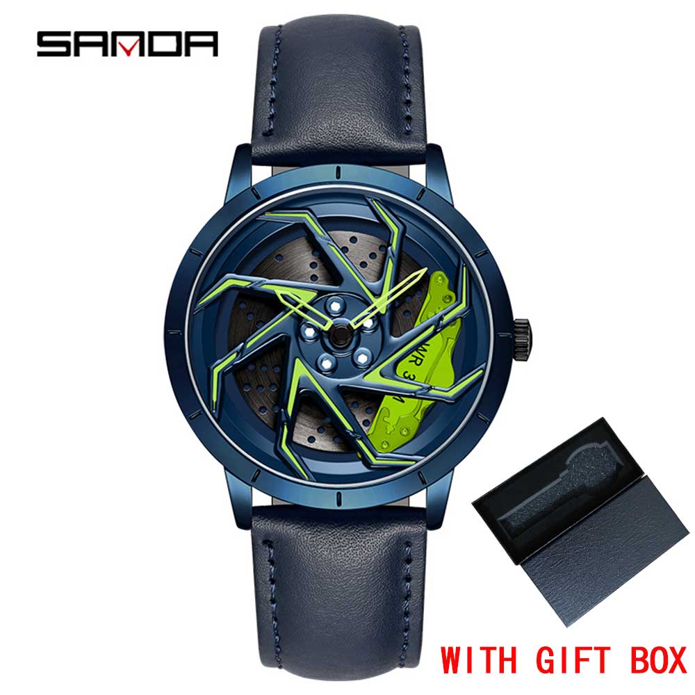 Fashion Mens Watches Luxury 360 Rotating Car Wheel Dial Quartz Watch Men Casual Steel Waterproof Sport Watch Relogio Masculino