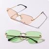 Очки без оправы Металлические Кошачий глаз Цветные Солнцезащитные очки Женские Вечерние Солнцезащитные очки
