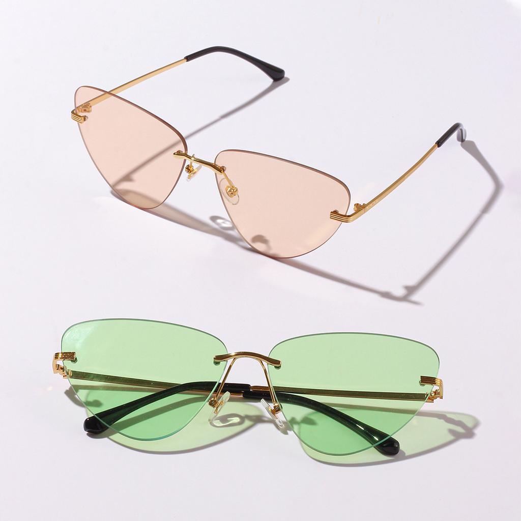 Очки без оправы Металлические Кошачий глаз Цветные Солнцезащитные очки Женские Вечерние Солнцезащитные очки
