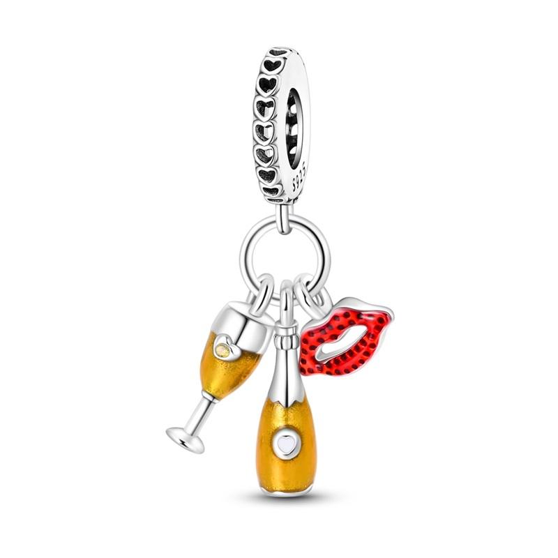 Сияющий медный кофейник пивной шарм-подвеска подходит для оригинального браслета медно-красный шарм в виде бокала для красного вина для изготовления ювелирных изделий