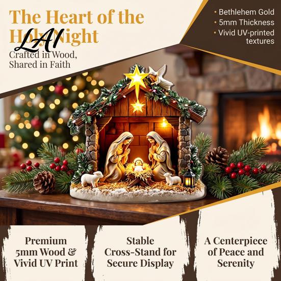 Teak Wood Jesus Birth Figurines Nativity Scene Wooden Tabletop Sign Christmas Manger Holy Family Figurine Decor Decor Religious Xmas Desktop