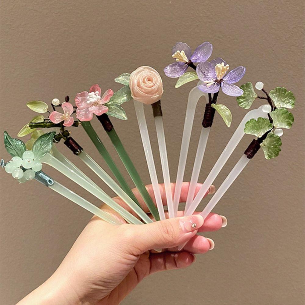 Flower U Shape Hairpin Hair Sticks for Buns Hanfu Headwear Hairstyle Design Tool