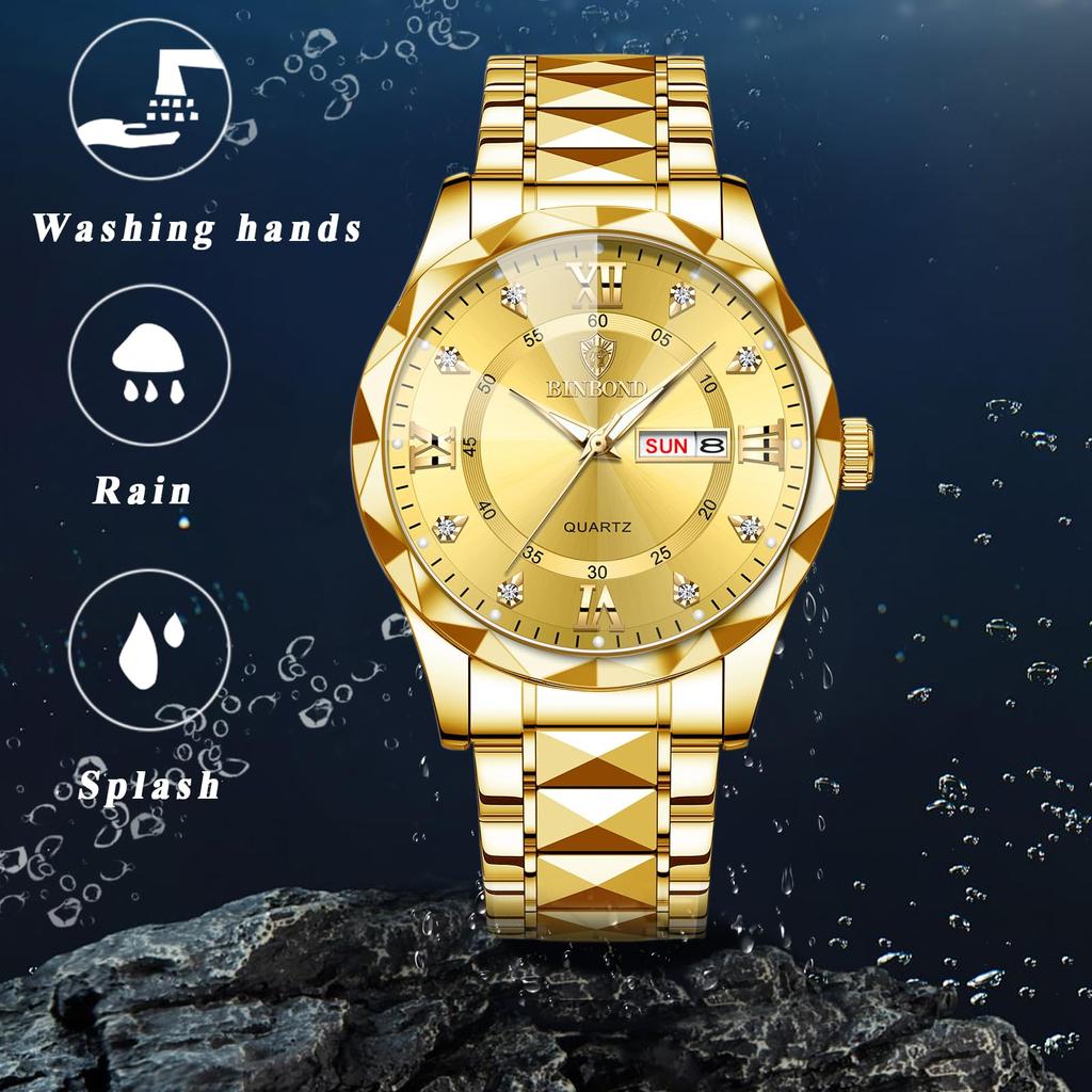 Simple Pair Watch Luminous Index Calendar Analog Display Waterproof Stainless Steel Adjustable Length Quartz Watch Fashion Watch Gold Day Present