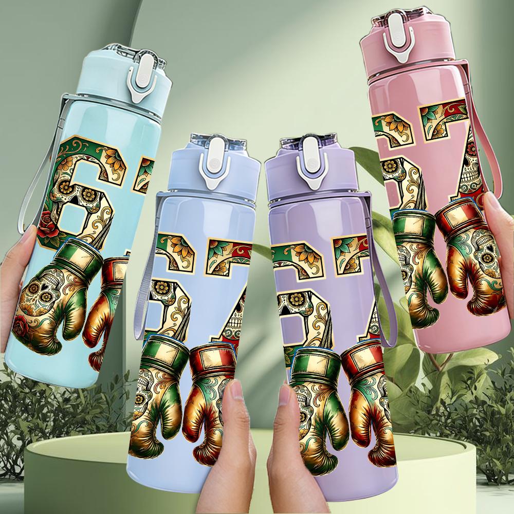 1PC Ornate Number Sixty Seven Art 750ml Color Plastic Water Bottle Leakproof Flip Straw Lid For Sports Office Home Use