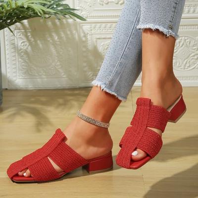 Модные летние новые сандалии и шлепанцы большого размера на каблуке-рюмочке, из летящего плетения, повседневные, с закрытым носком, модная женская обувь