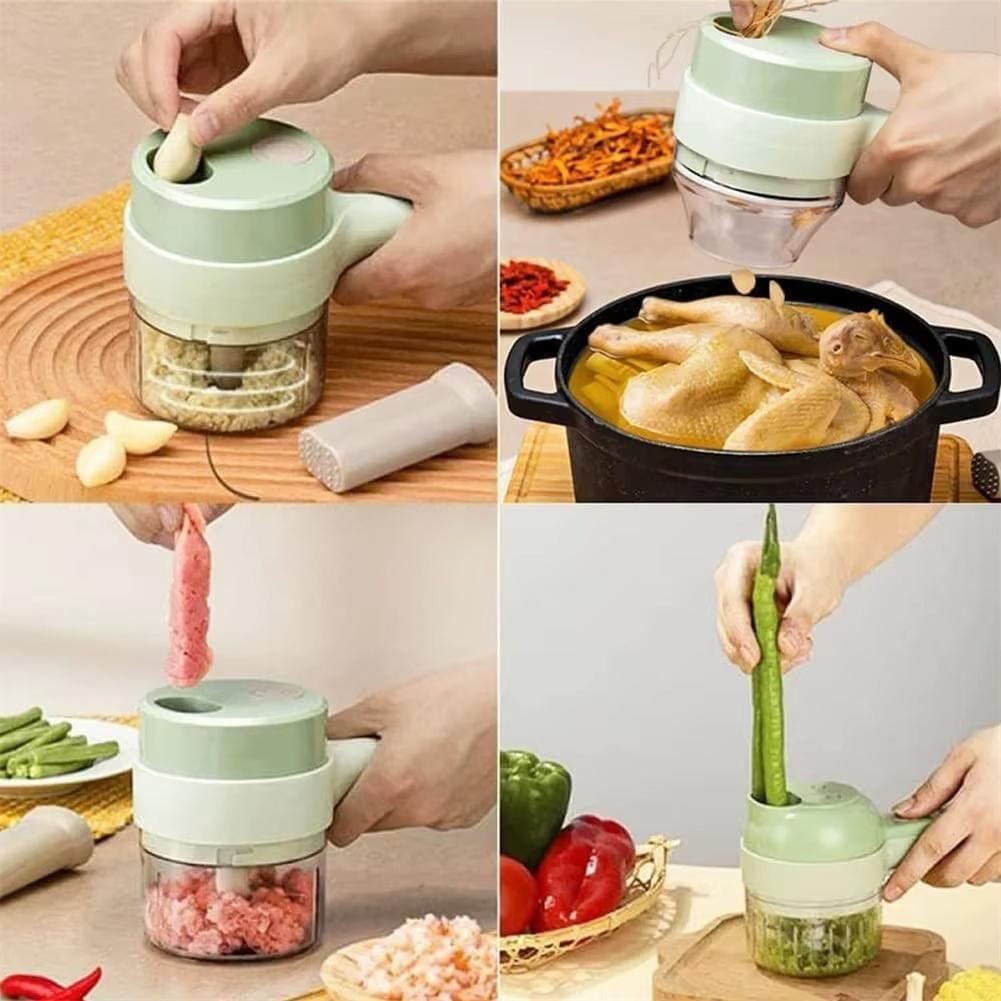 4 in 1 Handheld Electric Vegetable Cutter Wireless Food Processor Vegetable Slicer Set Pepper Garlic Mash Minced Cooking Gadgets6