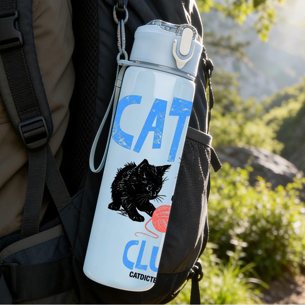 1PC Cat Mom Club Text Pattern 750ml Color Plastic Sports Water Bottle Leakproof Flip Straw Lid Suitable for Sports Office Home Use