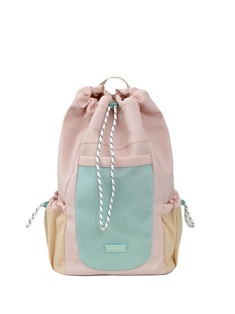 School Bag Korean Version Contrasting Color Drawstring Canvas Bundle Mouth Bag Travel Bag Outdoor Cycling Sports Back Women