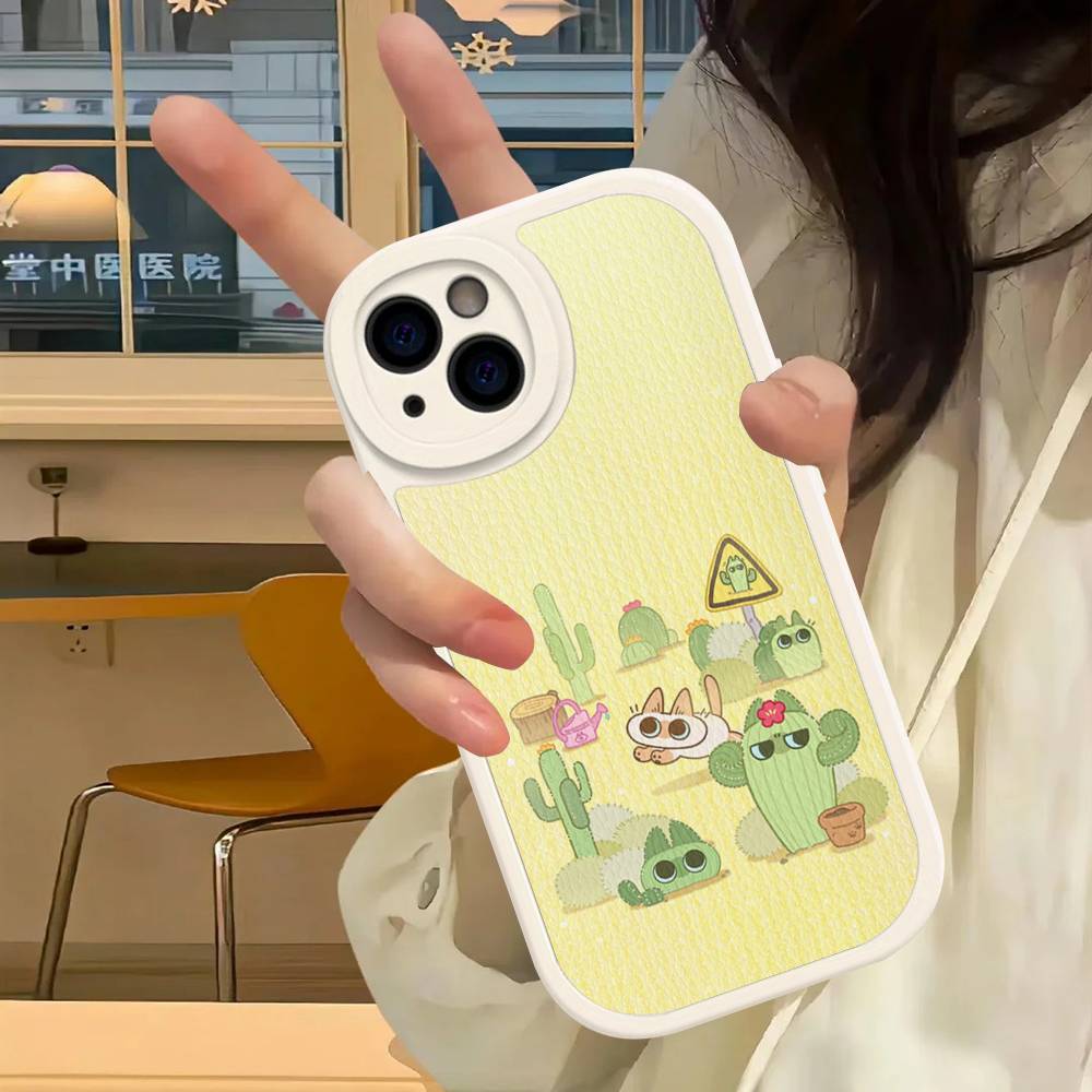 Cartoon Siamese Cat Couple Phone Case for iPhone 16 15 14 11 12 13 Pro Max Plus Back Leather Shell