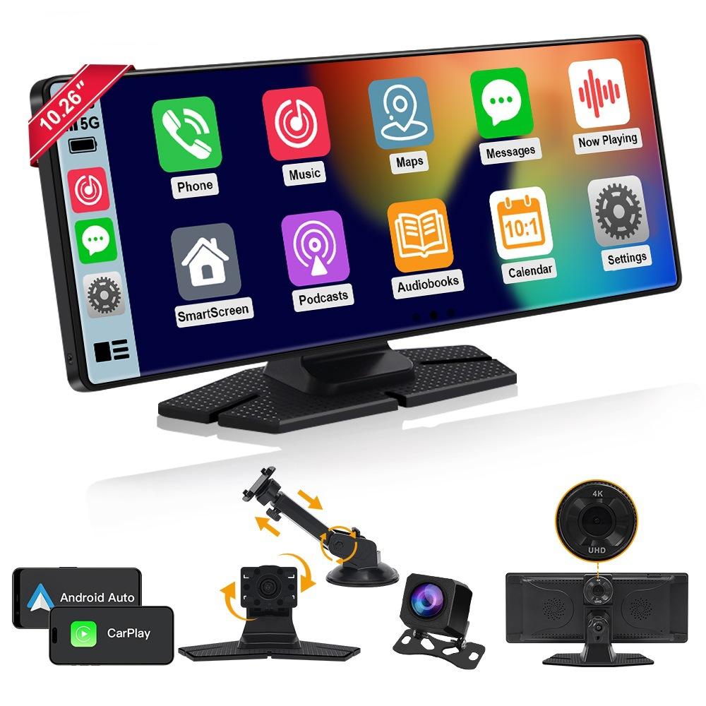 4K HD 10,26 "беспроводной автомобильный навигатор Carplay с двойной записью, видеорегистратор высокой четкости