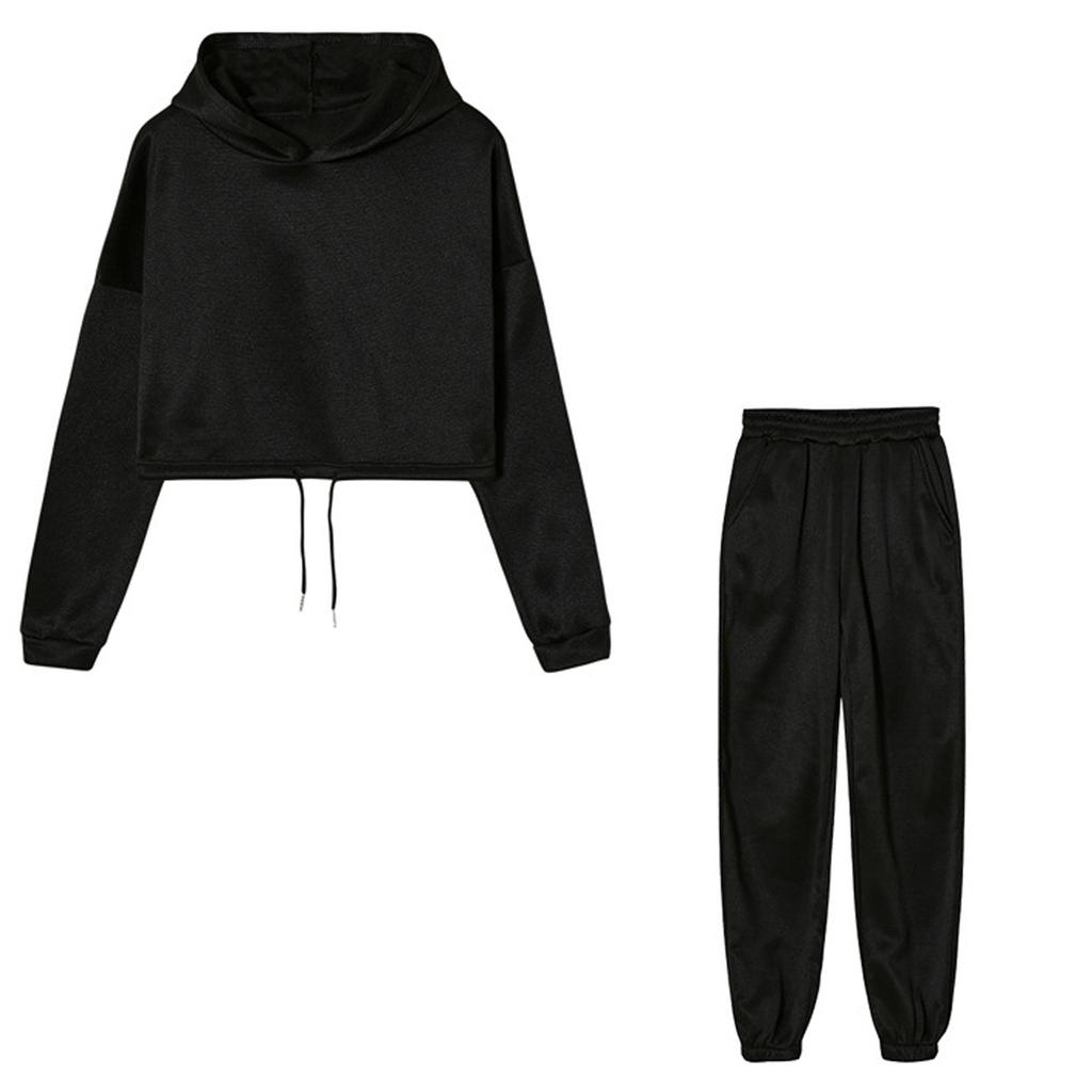 Женский спортивный модный однотонный повседневный комплект из двух предметов с капюшоном
