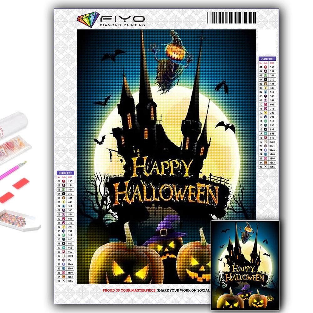 DIY 5D Diamond Painting Halloween Pumpkin And Witch Castle Cross Stitch Kit Full Drill Embroidery Mosaic Art Picture of Rhinestones Gift