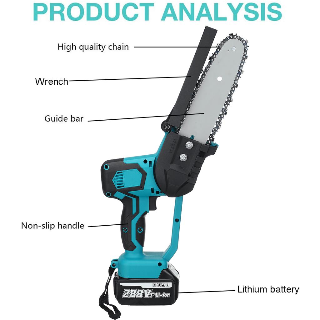 8-дюймовая перезаряжаемая электрическая пила, 288 В, бензопила, 1500 Вт, бесщеточный двигатель, деревообрабатывающий электроинструмент с 2 батареями, набор резаков по дереву