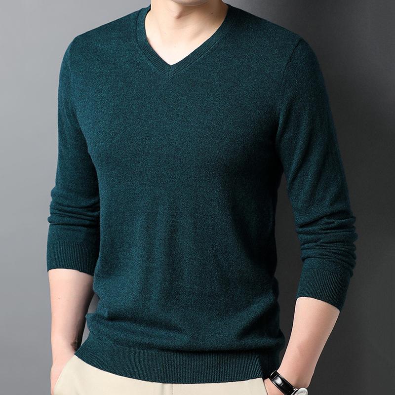 Весенне-осенний мужской шерстяной свитер с V-образным вырезом, пуловер с длинным рукавом, шерстяной вязаный низ, модный мужской повседневный шерстяной свитер, интерьер