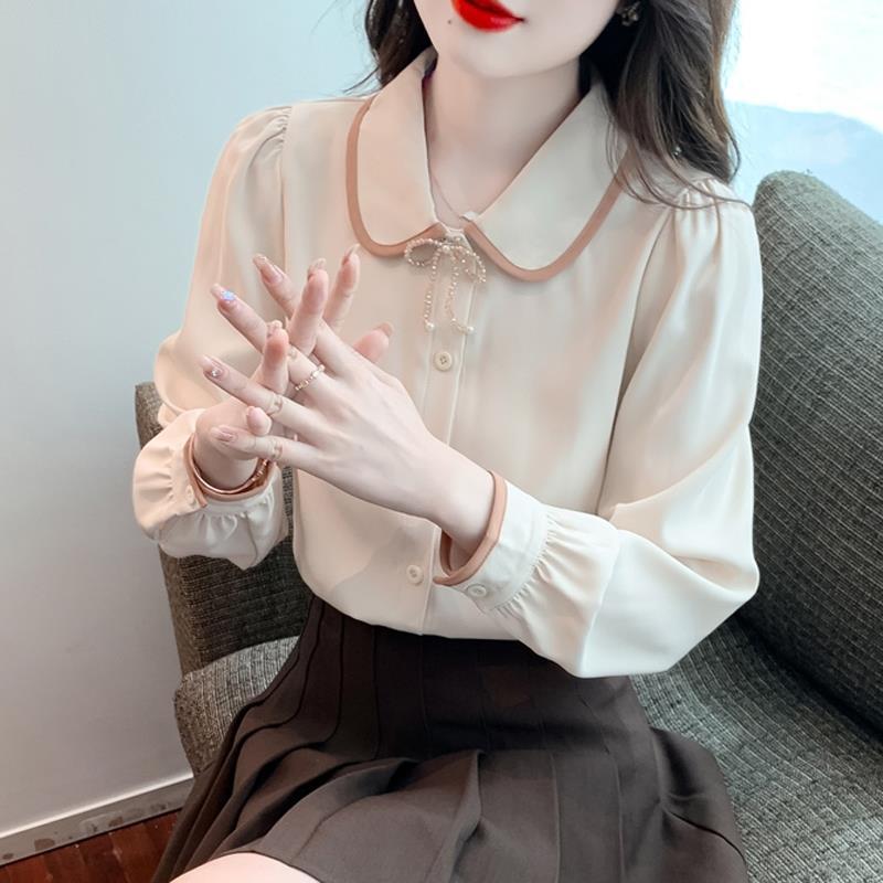 Рубашка с длинными рукавами и воротником-стойкой для женской осенней коллекции с нишевым дизайном и уникальной женской рубашкой