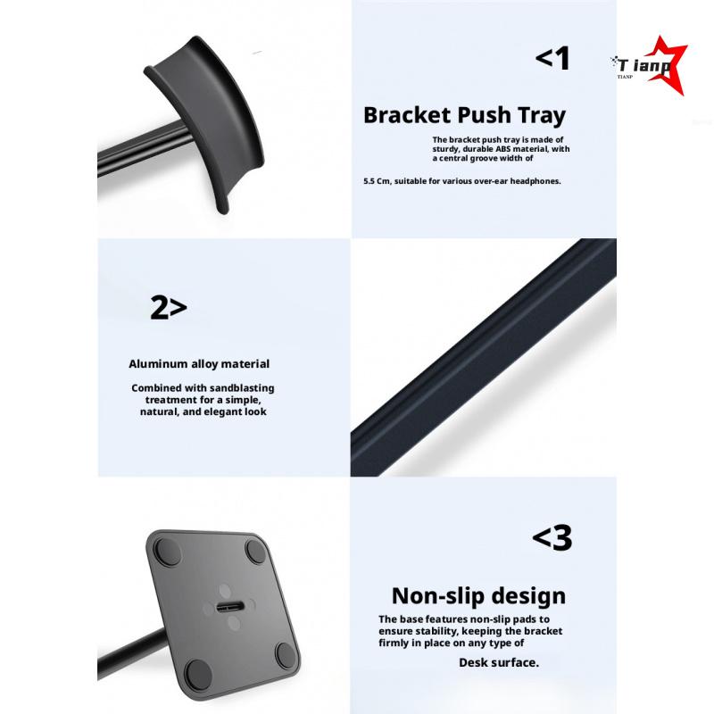 Aluminum Alloy Headphone Stand Creative Minimalist Desktop Holder for Over-ear Headset and Mic Storage Rack