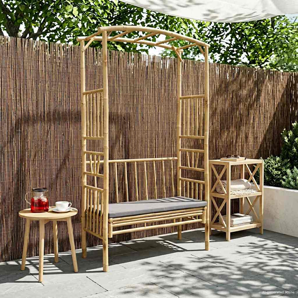 Garden Arch with Bench Dark Gray 115 x 50 x 205 cm Bamboo