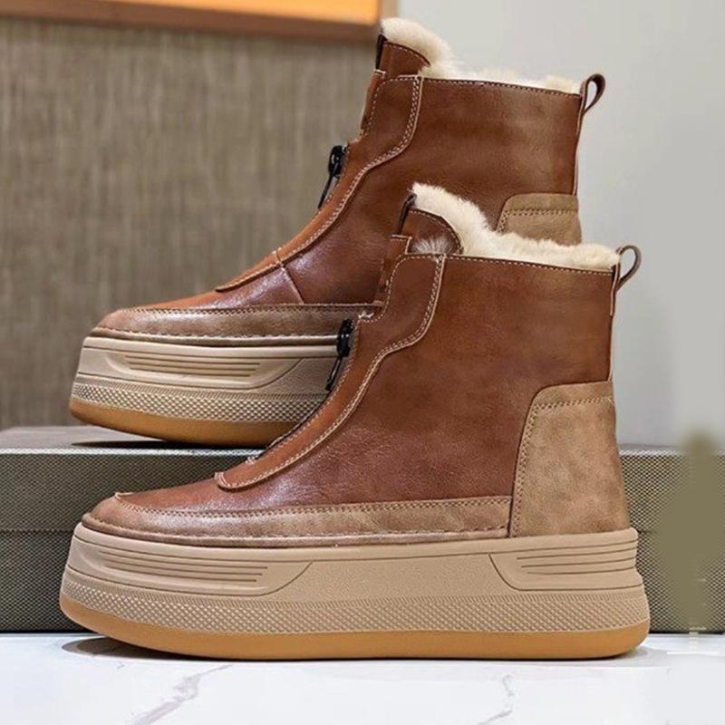 Ботильоны женские на меховой платформе на плоской подошве, модные кожаные туфли для женщин 2025 года, тренд зимы, новые дизайнерские повседневные ботинки в стиле панк для прогулок, женские