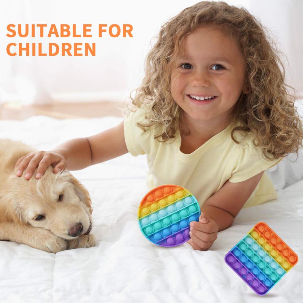 2 Packs Pop Fidget Sensory Toys Autism Special Needs Stress Relief Silicone Pressure Relieving Toys Round and Square Squeeze Toys for Kids Children