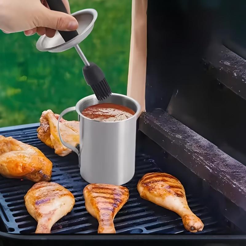 500ML Portable Basting Pot with Brush Food Grade Stainless Steel Leakproof Sauce Oil Holder for Outdoor Barbecue Grilling Use