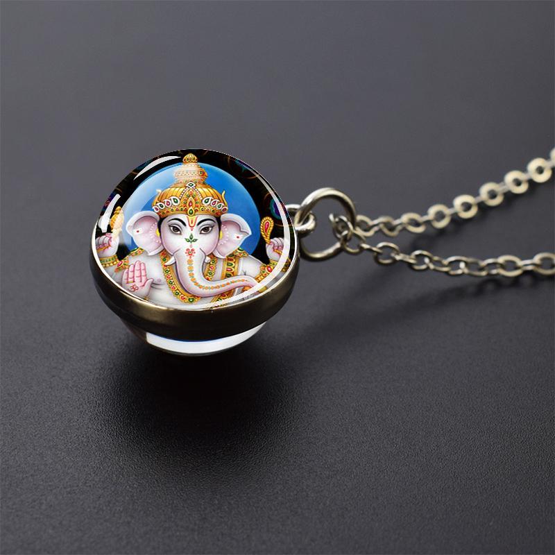 Новый Слон Бог Ганеша ожерелье индуизм буддизм художественные украшения двухсторонний стеклянный шар кулон ожерелье религиозные аксессуары