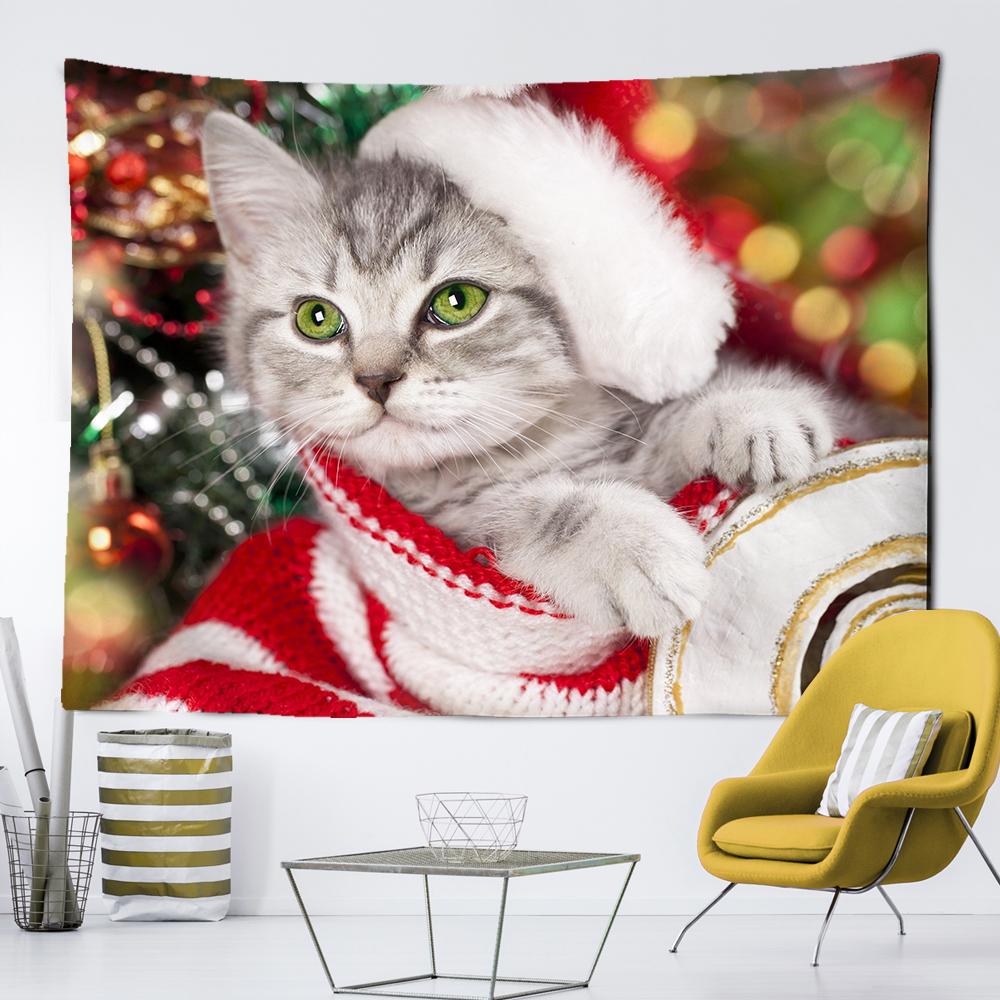 Рождественский гобелен с котом, подвесной настенный, Рождественский подвесной тканевый декор, сцена для спальни, вечеринки, гостиной, Рождественский гобелен