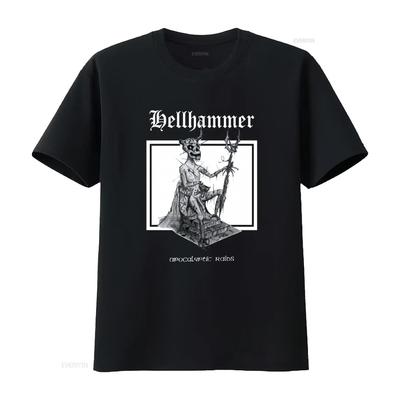 Hell Hammer Апокалиптические Набеги Готический Череп Принт Футболка для Мужчин Уникальный Дизайн Высококачественная Ткань винтажный Стирка homme